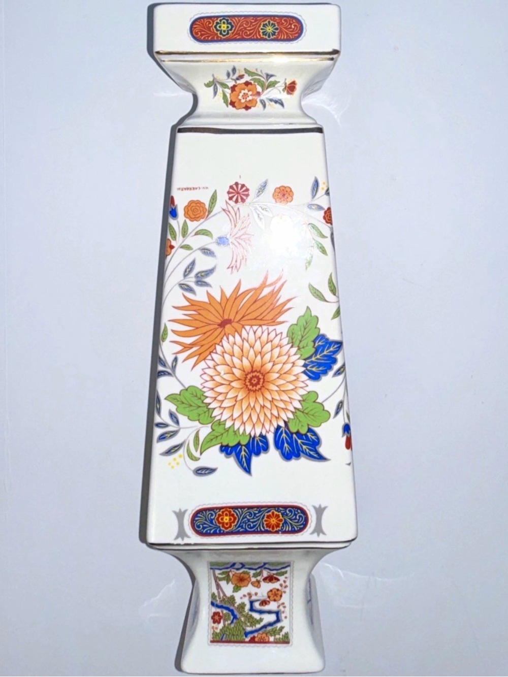 Porcelain Floral Decorative Accent Vase - Orange & Blue